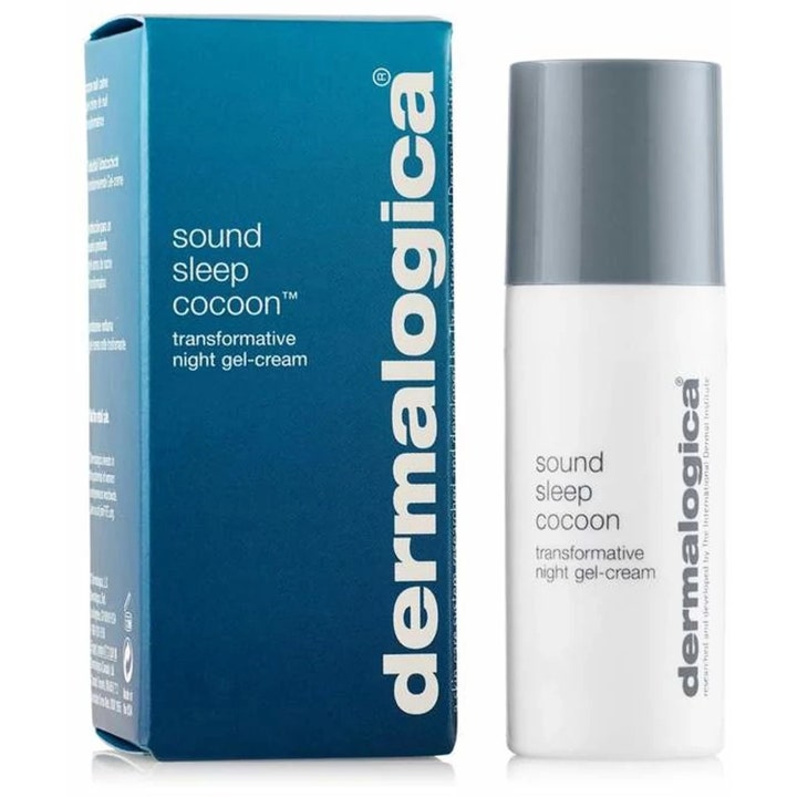 Dermalogica Sound Sleep Cocoon 10 ml uudistava yövoide sinisessä pakkauksessa ja valkoisessa tuubissa.