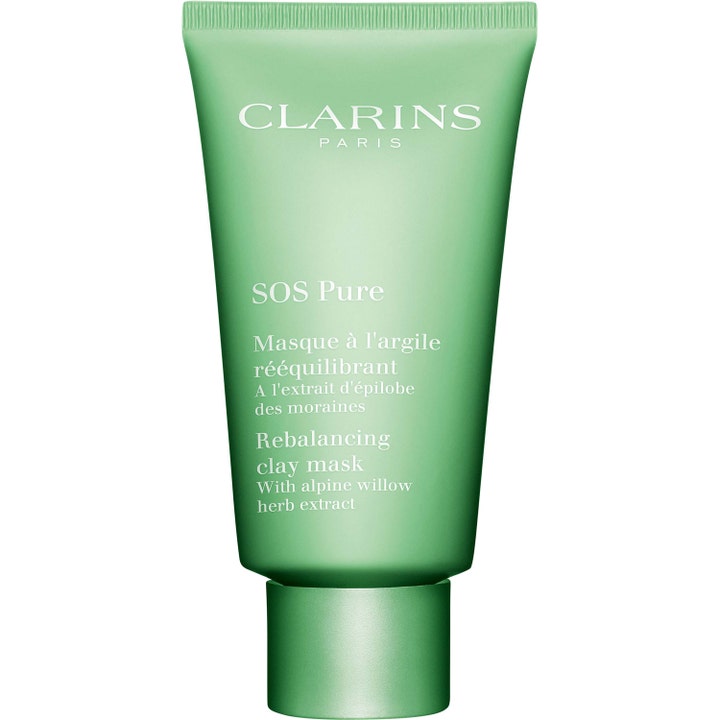 Clarins SOS Pure 75 ml tasapainottava savinaamio epäpuhtauksia vastaan vihreässä muovituubissa.