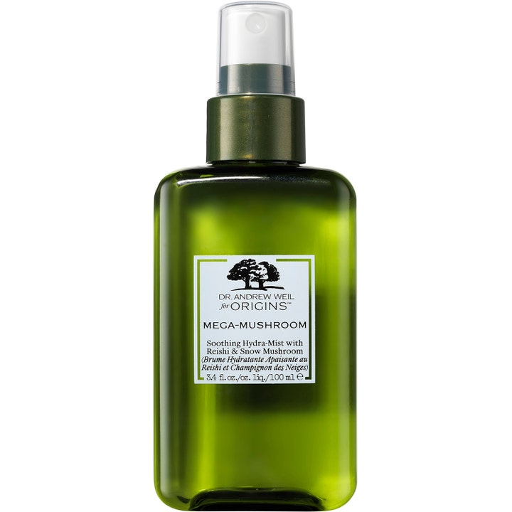 Origins Mega-Mushroom Soothing Hydra-Mist 100 ml rauhoittava kasvosuihke vihreässä muovipullossa.