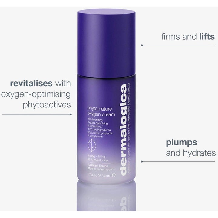 Dermalogica Phyto Nature Oxygen Cream 50 ml kiinteyttävä kasvovoide violetissa pullossa teksteillä firms ja lifts.