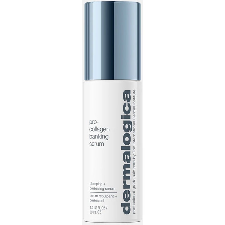 Dermalogica Pro-collagen Banking Serum 30 ml kiinteyttävä seerumi valkoisessa pullossa sinisellä metallikorkilla.