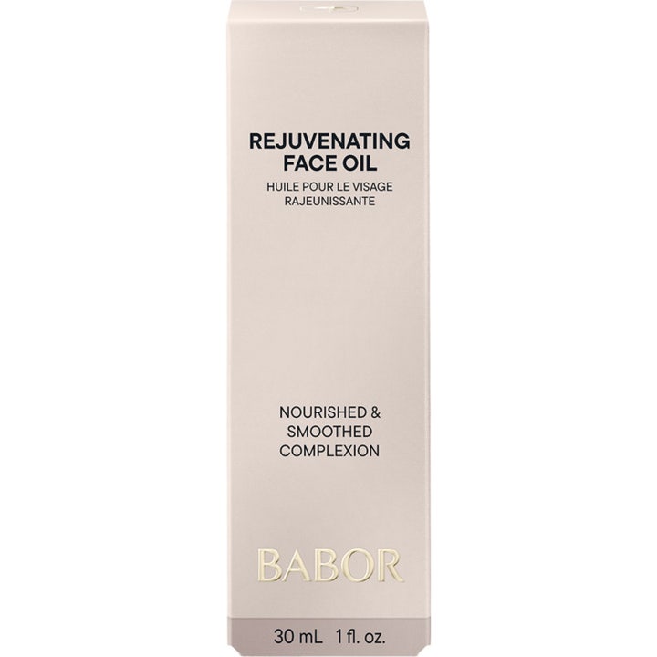 Babor Rejuvenating Face Oil 30 ml uudistava kasvoöljy valkoisessa tyylikkäässä pahvipakkauksessa kultaisella etiketillä.