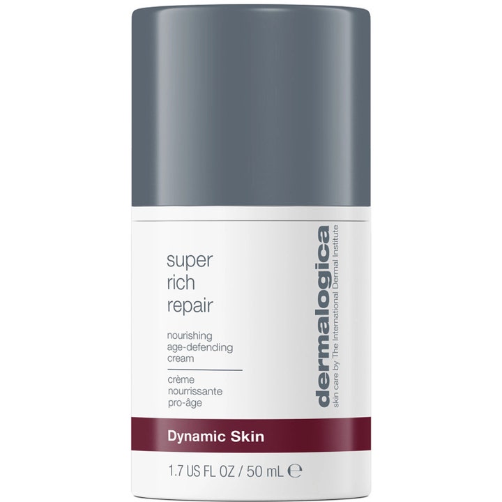 Dermalogica Super Rich Repair 50 ml ravitseva kasvovoide antaa suojaa valkoisessa harmaakorkkisessa pullossa.