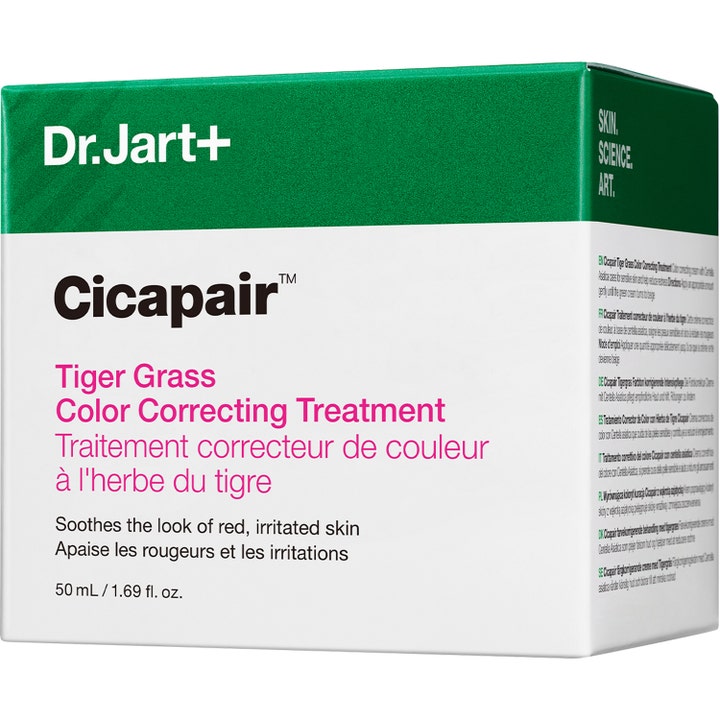 Dr.Jart+ Cicapair Tiger Grass Color Correcting Treatment 50 ml rauhoittava voide vihreässä pahvipakkauksessa.