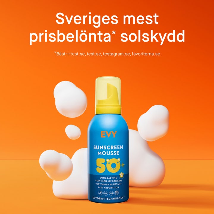 EVY Technology Sunscreen Mousse For Kids 150 ml aurinkosuojavaahto antaa korkean UVA-suojan ja levittyy helposti iholle.