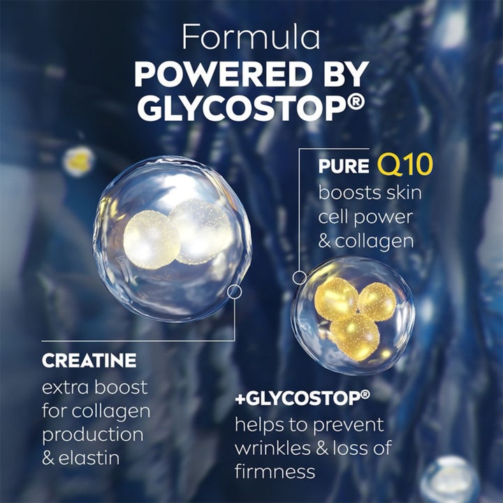 NIVEA Q10 Power Replenishing Night Cream 50 ml yövoide ja Glycostop-koostumus kuvattuna solujen tasolla