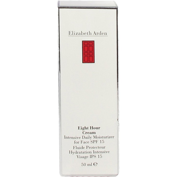 Elizabeth Arden Eight Hour Cream Intensive Daily Moisturizer 50 ml kosteuttava päivävoide SPF 15 valkoisessa pakkauksessa.