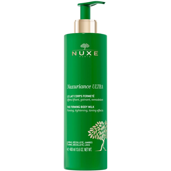 Nuxe Nuxuriance Ultra The Firming Body Milk 400 ml kiinteyttävä vartalovoide vihreässä pumppupullossa.