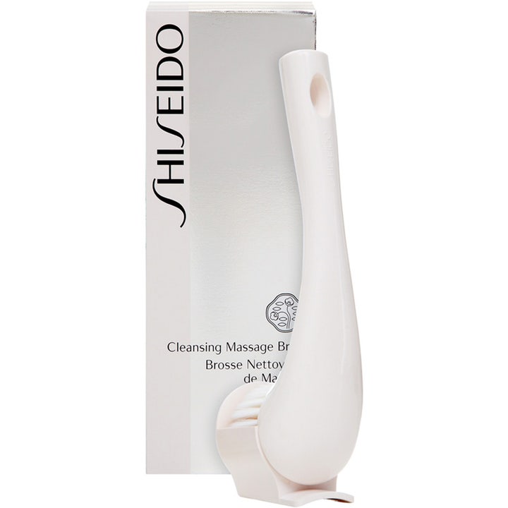 Shiseido Cleansing Massage Brush 1 kpl puhdistusharja kirkastaa ihoa valkoinen ergonominen varsi ja hopeinen pakkaus