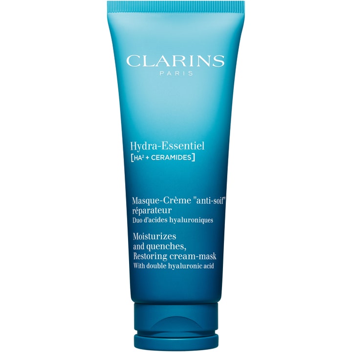 Clarins Hydra-Essentiel Masque-Crème kosteuttava ja korjaava kasvonaamio sinisessä liukuvärjätyssä puristustuubissa