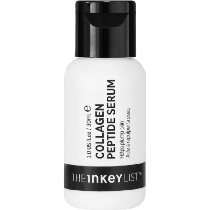 The Inkey List Collagen Peptide Serum 30 ml ihoa täyteläistävä seerumi valkoisessa pullossa mustalla korkilla