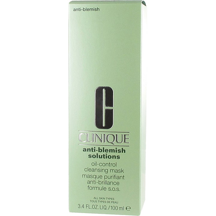 Clinique Anti-Blemish Solutions 100 ml puhdistava kasvonaamio vaaleanvihreässä pahvipakkauksessa.