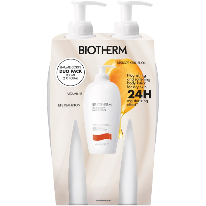 Biotherm Oil Therapy Baume Corps Duo Pack 2 x 400ml ravitseva vartalovoide kaksi valkoista pumppupulloa kääreessä