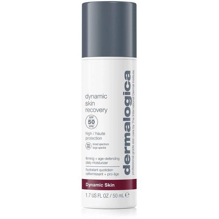 Dermalogica Dynamic Skin Recovery 50 ml kiinteyttävä päivävoide SPF 50 valkoinen lieriömäinen pullo harmaalla korkilla