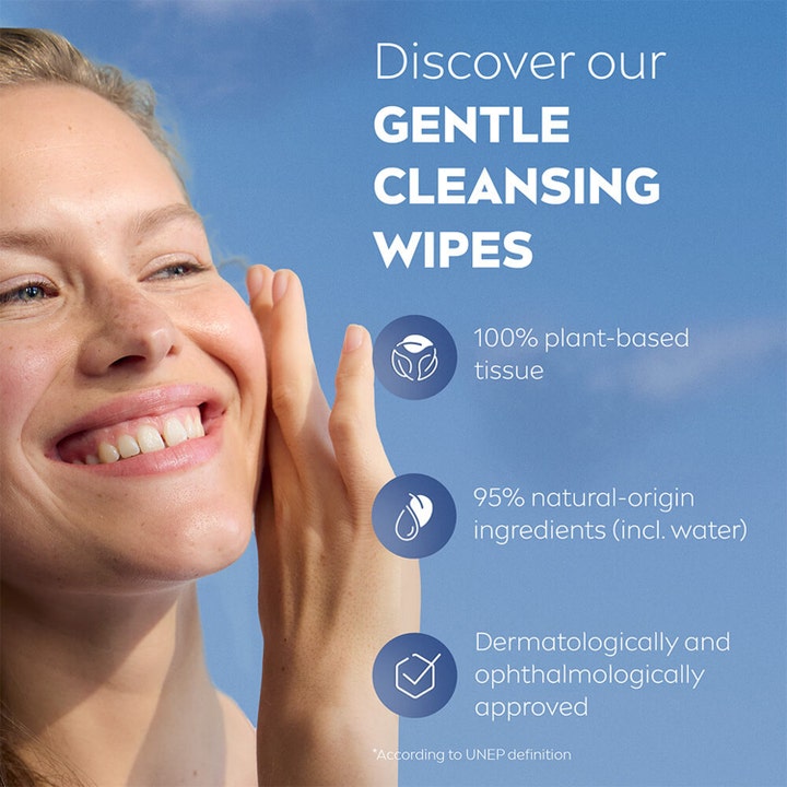 Nivea MicellAIR Expert Wipes 25 kpl hellävaraiset puhdistusliinat hymyilevä nainen ja kasvipohjainen kuitu