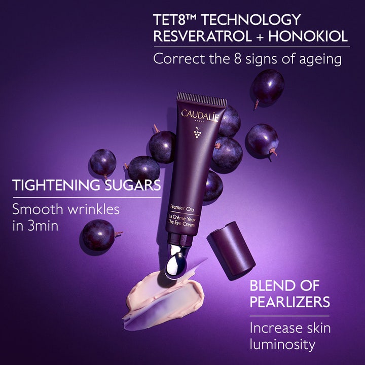 Caudalie Premier Cru The Eye Cream 15 ml silmänympärysvoide tuubissa rypyille tummien viinirypäleiden ympäröimänä