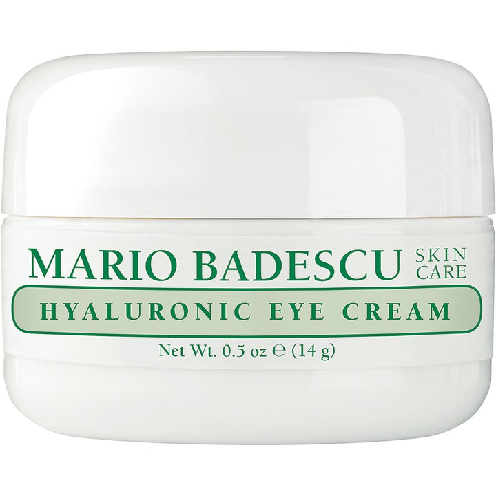 Mario Badescu Hyaluronic Eye Cream 14 g kosteuttava silmänympärysvoide valkoisessa purkissa vihreällä tekstillä