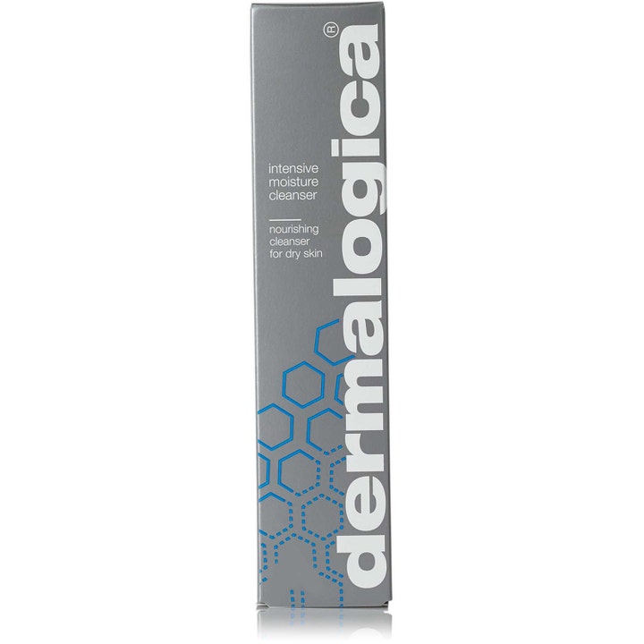 Dermalogica Intensive Moisture Cleanser 295 ml ravitseva puhdistusaine harmaassa pakkauksessa sinisellä kuviolla.