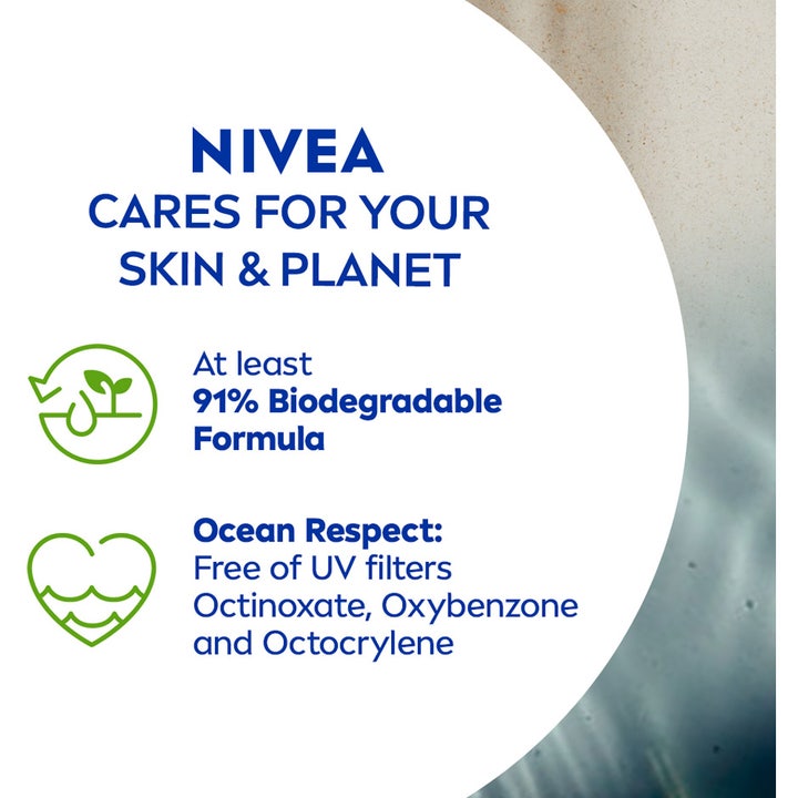 NIVEA Sun Protect & Dry Touch 200 ml aurinkovoide, jonka biohajoava koostumus suojaa ihoa ja merta.