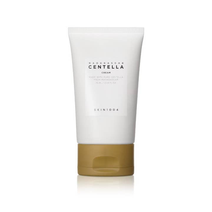 Skin1004 Madagascar Centella Cream 75 ml rauhoittava kasvovoide valkoisessa tuubissa kullanruskealla korkilla