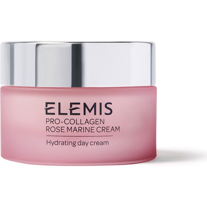 Elemis Pro-Collagen Rose Marine Cream 50 ml kosteuttava päivävoide vaaleanpunaisessa lasipurkissa hopeisella korkilla