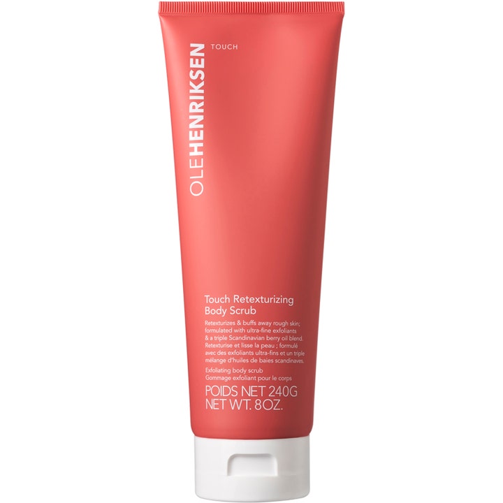 Ole Henriksen Touch Retexturizing Body Scrub 240 g pehmentävä vartalokuorinta korallinvärisessä tuubissa valkoisella korkilla