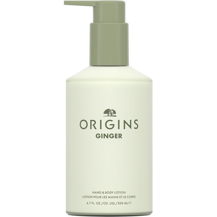 Origins Ginger Hand & Body Lotion 200 ml kosteuttava vartalovoide vaaleanvihreässä pumppupullossa.