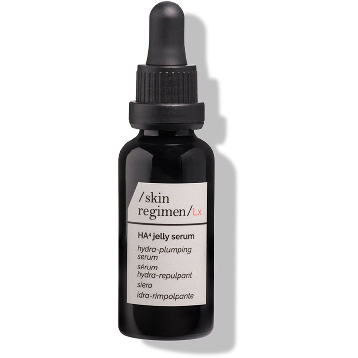 /skin regimen/Lx HA4 jelly serum kosteuttava ja täyteläisyyttä tuova seerumi tummassa lasipullossa, jossa on pipetti.