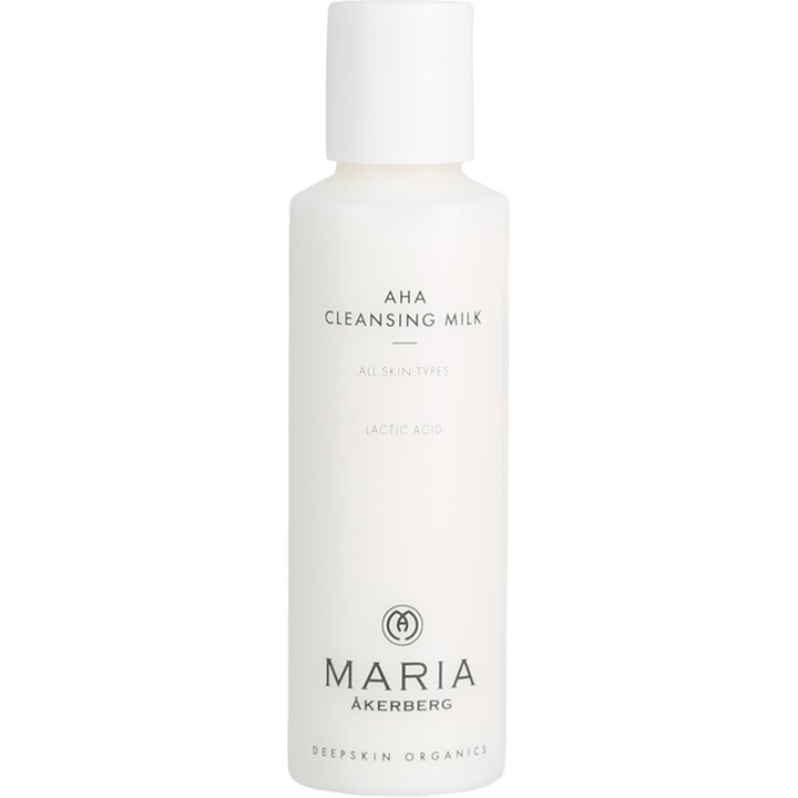 Maria Åkerberg AHA Cleansing Milk 125 ml kirkastava puhdistusmaito valkoisessa muovipullossa valkoisella korkilla.