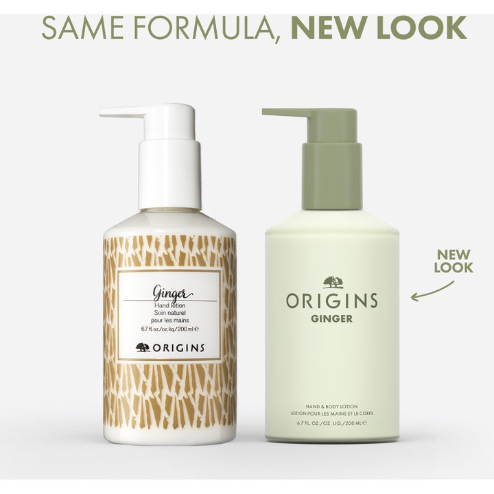 Origins Ginger Hand &amp; Body Lotion 200 ml kosteusemulsio vanhassa ja uudessa pumppupullossa.