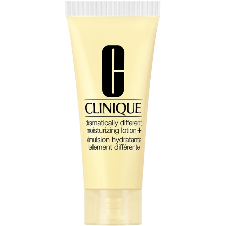 Clinique Dramatically Different Moisturizing Lotion+ kosteuttava kasvovoide keltaisessa tuubissa, jossa on kirkas korkki.
