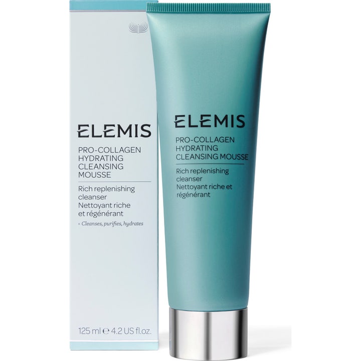 Elemis Pro-Collagen Hydrating Cleansing Mousse 125 ml kosteuttava puhdistusvaahto turkoosissa tuubissa hopeisella korkilla.