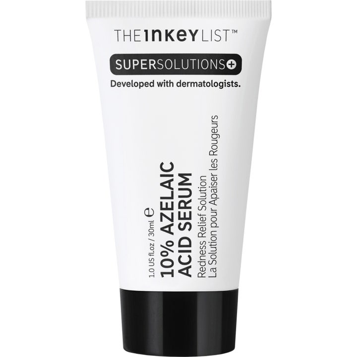 The Inkey List 10% Azelaic Acid Serum 30 ml rauhoittava seerumi vähentää punoitusta valkoisessa tuubissa mustalla korkilla