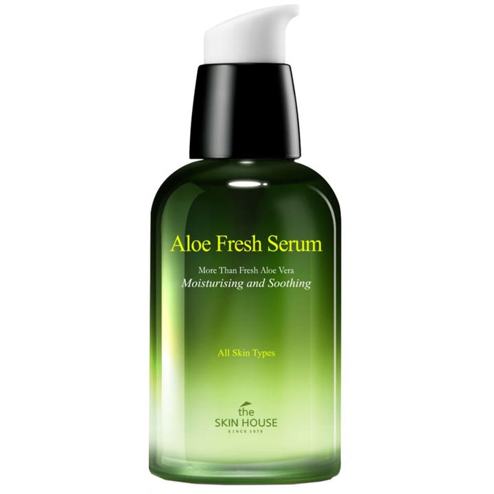 The Skin House Aloe Fresh Serum 50 ml kosteuttava seerumi vihreässä liukuvärjätyssä pullossa mustalla pumpulla.