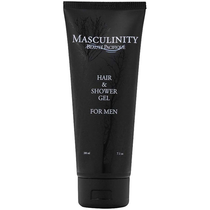 Beauté Pacifique Masculinity Hair & Shower Gel 200 ml puhdistava suihkugeeli mustassa tuubissa jossa on puukuvio