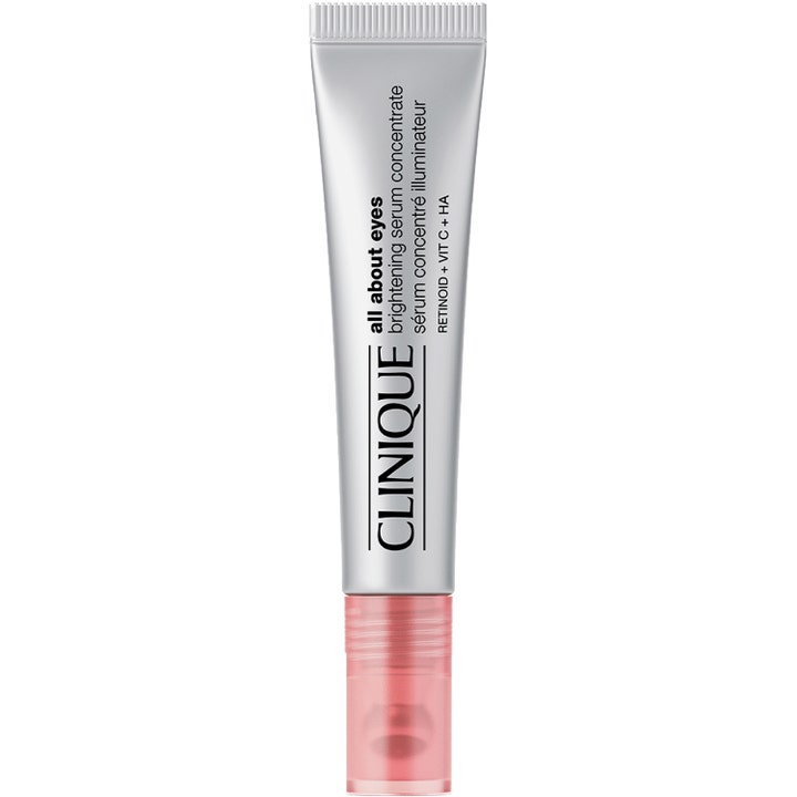 Clinique All About Eyes Brightening Serum Concentrate 15 ml kirkastava silmänympärysseerumi hopeisessa tuubissa.