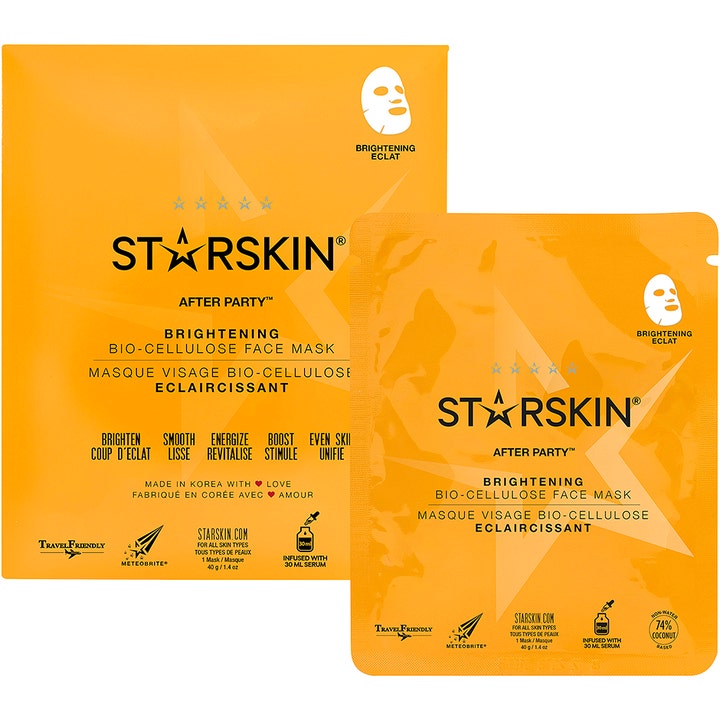Starskin After Party Brightening Bio-Cellulose Face Mask 40 g kirkastava kangasnaamio oransseissa pusseissa