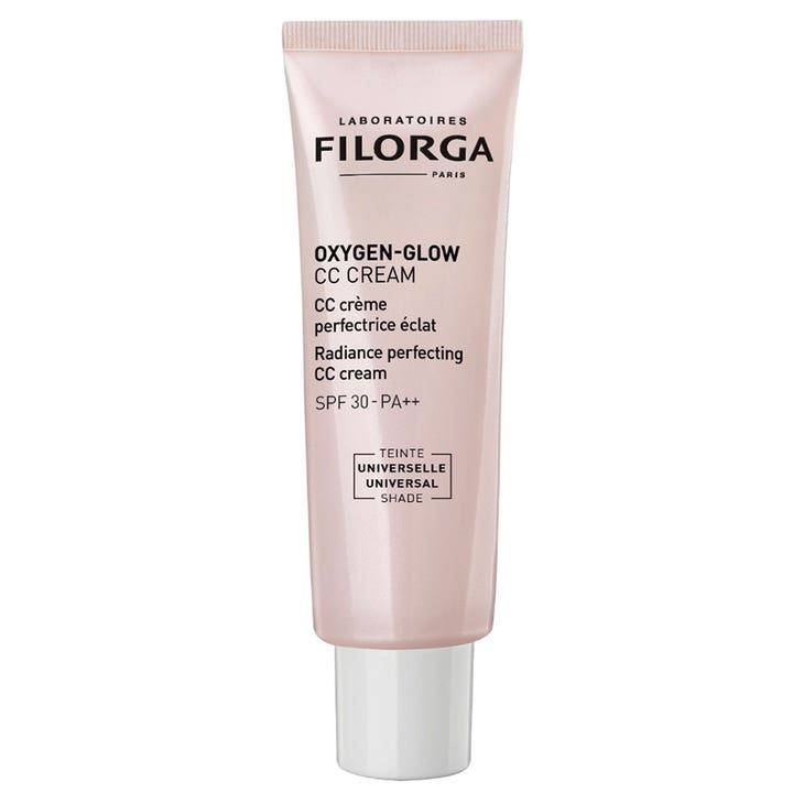 Filorga Oxygen-Glow CC Cream heleyttävä CC-voide SPF 30 vaaleanpunaisessa tuubissa valkoisella korkilla