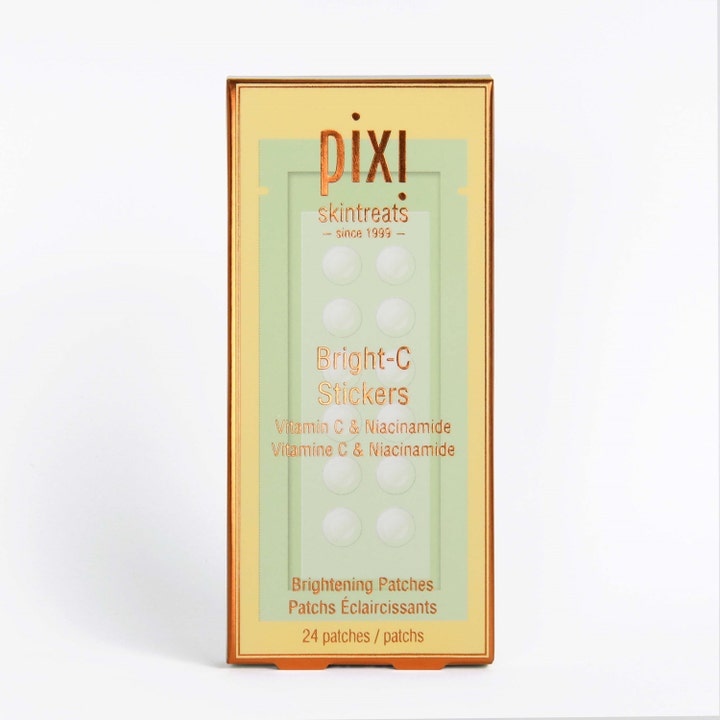 Pixi Bright-C Stickers 24 kpl kirkastava täsmähoito sisältää C-vitamiinia ja niasiiniamidia keltavihreässä rasiassa