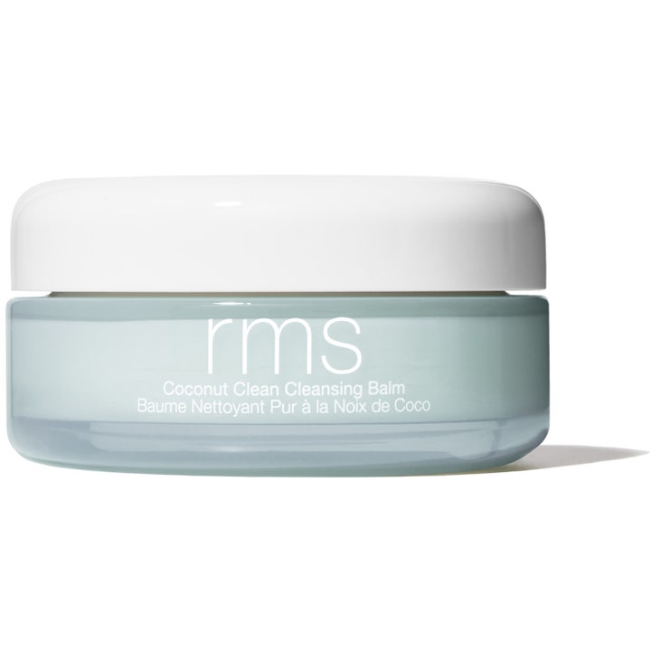 RMS Beauty Coconut Clean Cleansing Balm syväpuhdistava puhdistusbalmi vaaleansinisessä lasipurkissa valkoisella kannella
