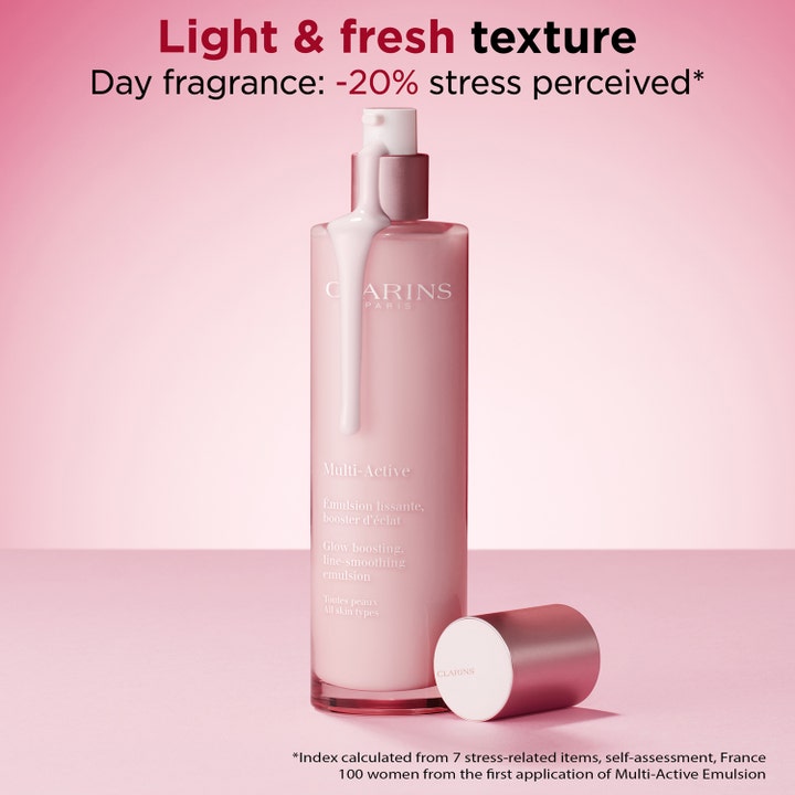 Clarins Multi-Active Emulsion 100 ml heleyttävä päivävoide silottaa juonteita raikkaalla ja kevyellä koostumuksella.