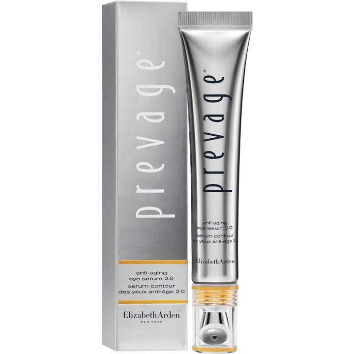 Elizabeth Arden Prevage Anti-Aging Eye Serum 2.0 20 ml silmänympärysseerumi hopeisessa putkilossa ja pakkauksessa.