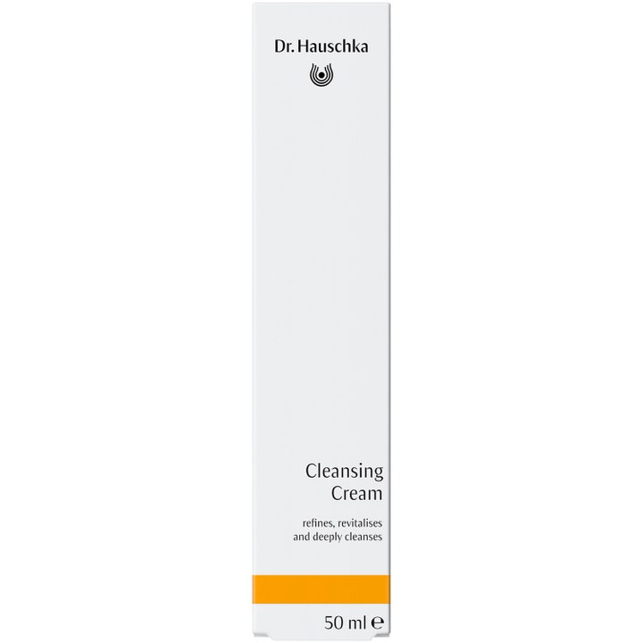 Dr. Hauschka Cleansing Cream 50 ml syväpuhdistava puhdistusvoide valkoisessa pakkauksessa oranssilla raidalla