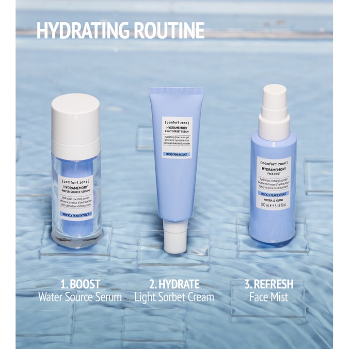 Comfort Zone Hydramemory Face Mist 100 ml kosteuttava kasvosuihke osana kolmivaiheista ihonhoitorutiinia