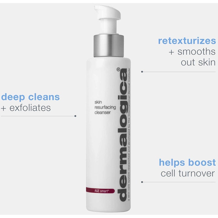 Dermalogica AGE smart Skin Resurfacing Cleanser 150 ml kuoriva puhdistusgeeli valkoisessa pumppupullossa silottaa ihoa.