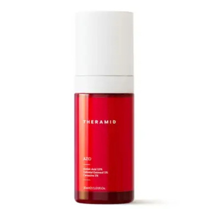Theramid AZID 30 ml rauhoittava ja ihon sävyä tasoittava hoitoseerumi punaisessa pumppupullossa valkoisella korkilla