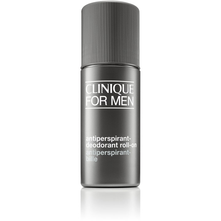 Clinique For Men Antiperspirant-Deodorant Roll-on 75 ml ehkäisee hikoilua tyylikkäässä harmaassa pakkauksessa.