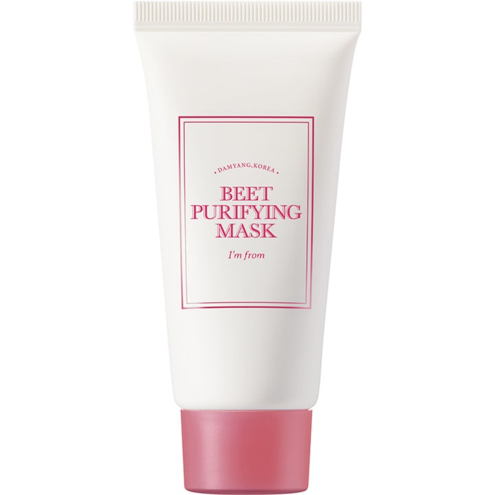 I'm from Beet Purifying Mask puhdistava kasvonaamio punajuurella valkoisessa tuubissa, jossa on vaaleanpunainen korkki.