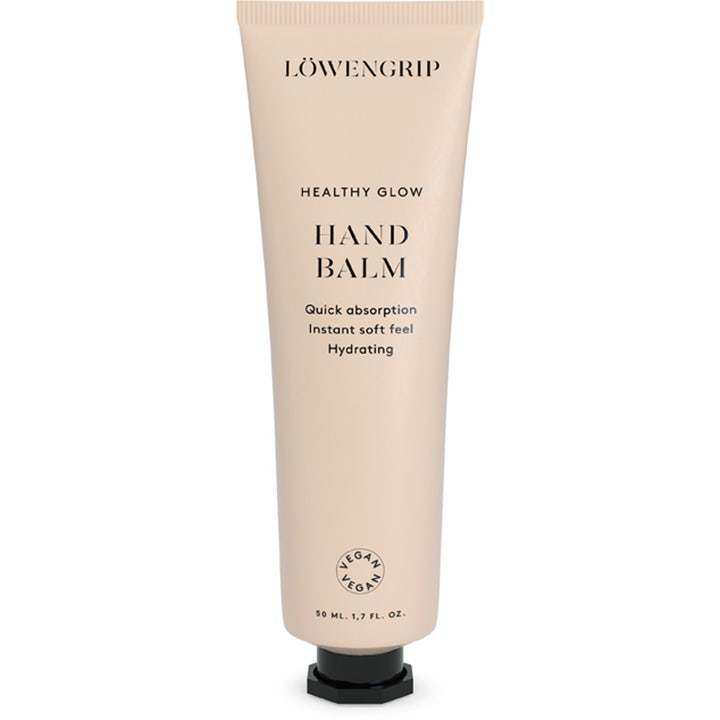 Löwengrip Healthy Glow Hand Balm 50 ml kosteuttava käsivoide beigessä tuubissa jossa on musta korkki
