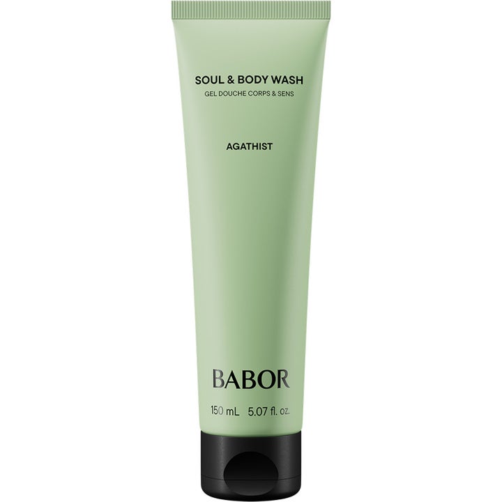 Babor Soul & Body Wash Agathist 150 ml puhdistava suihkugeeli vaaleanvihreässä tuubissa mustalla korkilla